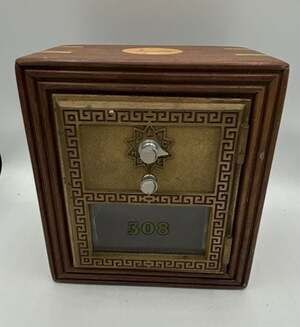 Handcrafted Walnut Post Office Box Coin Bank with Authentic Brass Door #308
